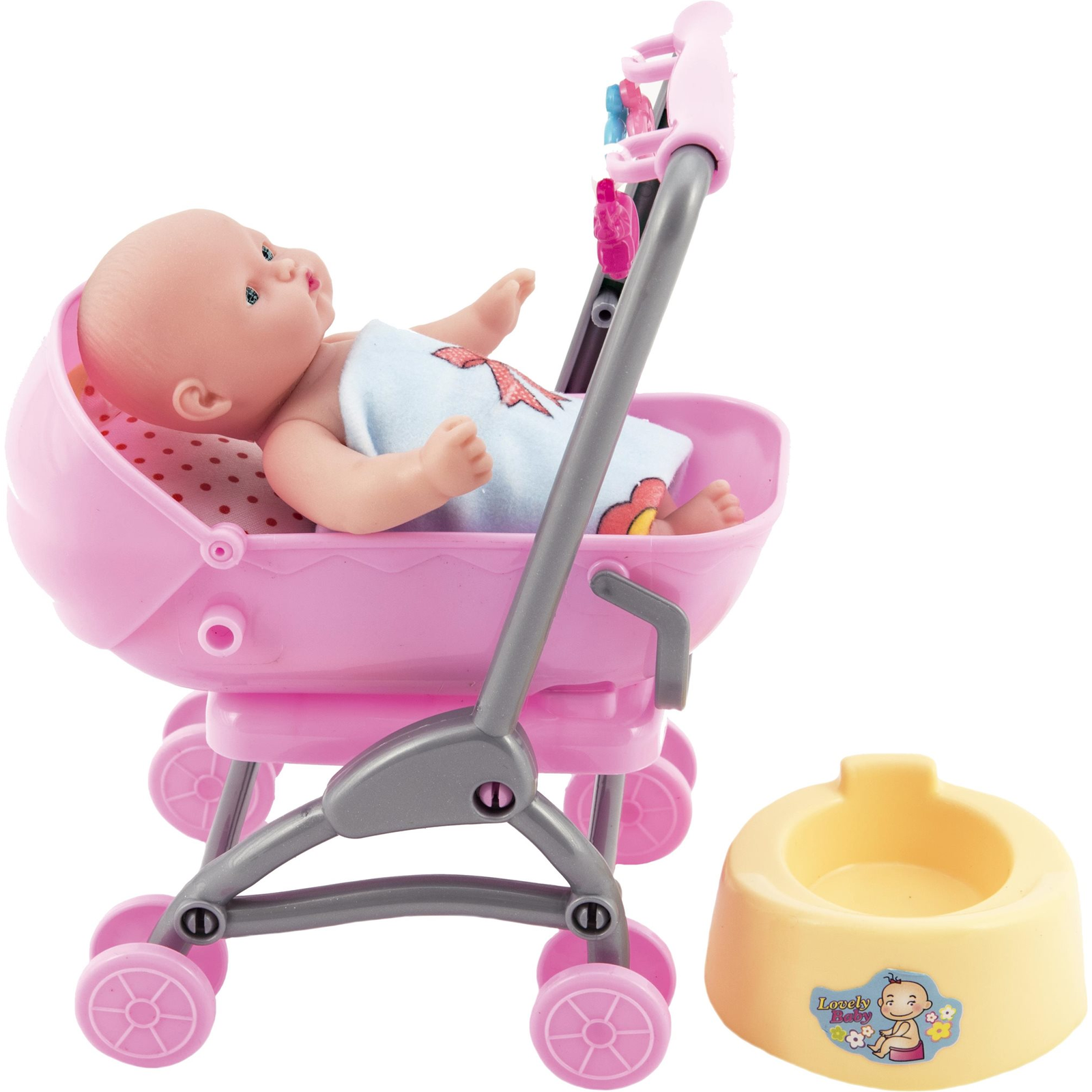 Játékbaba babakocsiban kiegészítőkkel (8592190119874)