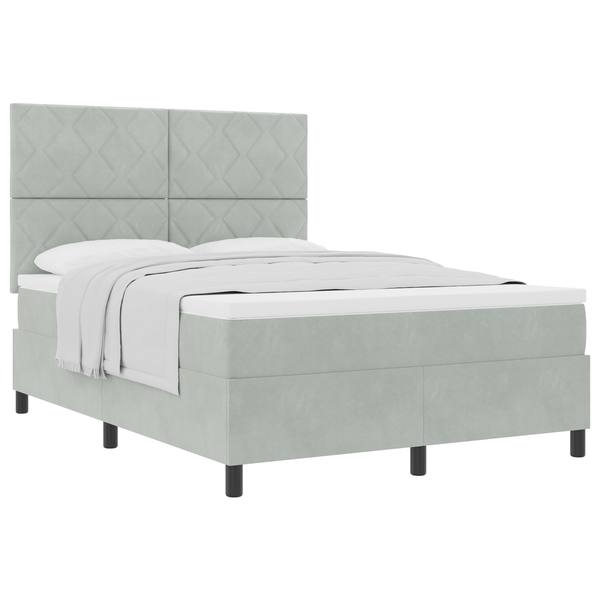 Boxspring Ágy Matrac Könnyű Szürke 140x190 cm Bársony
