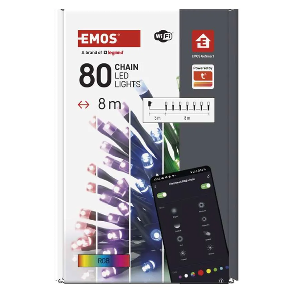 Emos D4ZR01 GoSmart LED Kül-/beltéri fényfüzér 8m - RGB