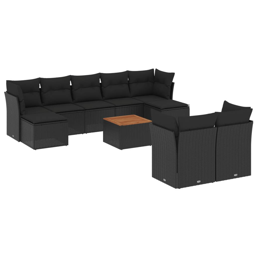 10 részes fekete polyrattan kerti ülőgarnitúra párnákkal (3256202)