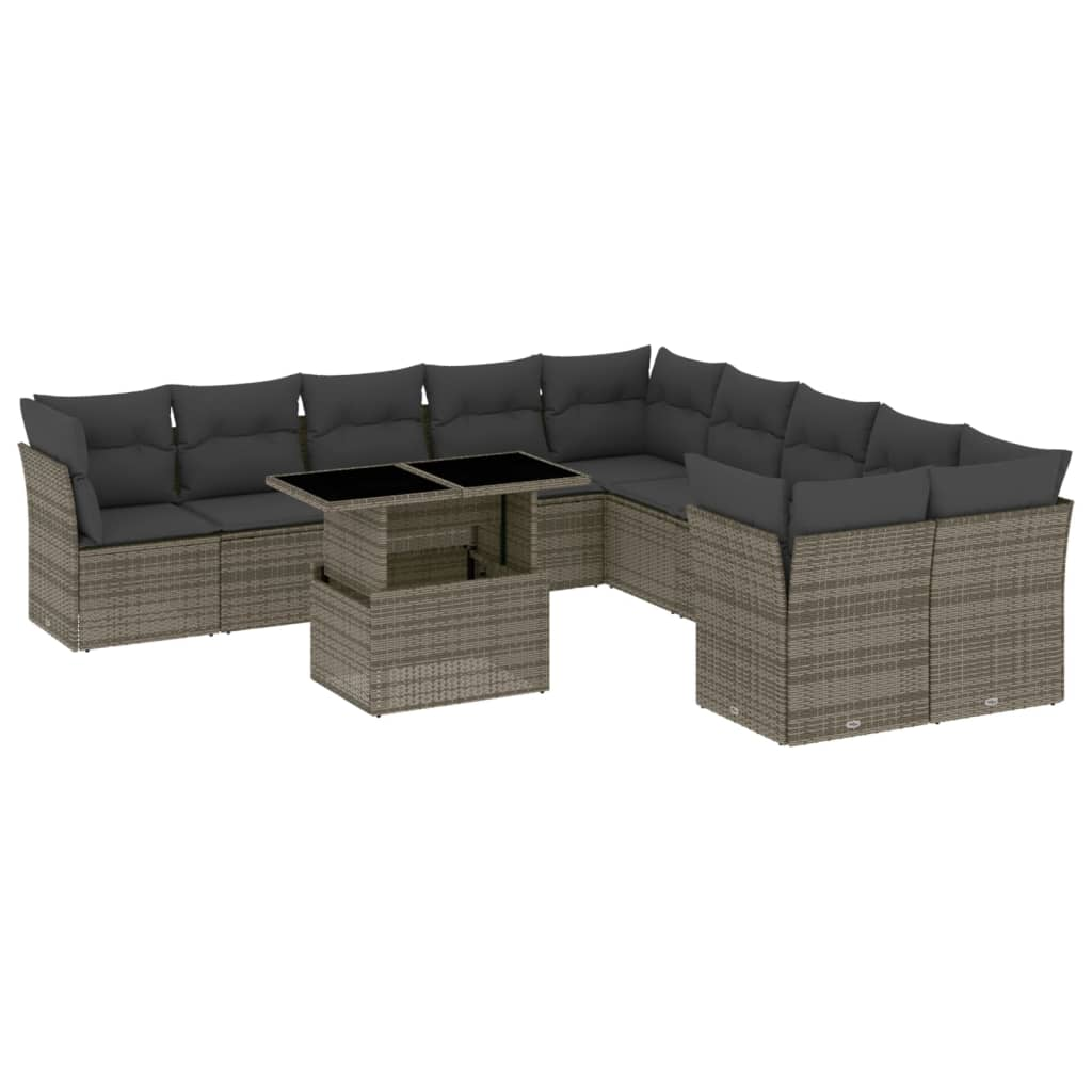 11 részes szürke polyrattan kerti ülőgarnitúra párnákkal (3266880)