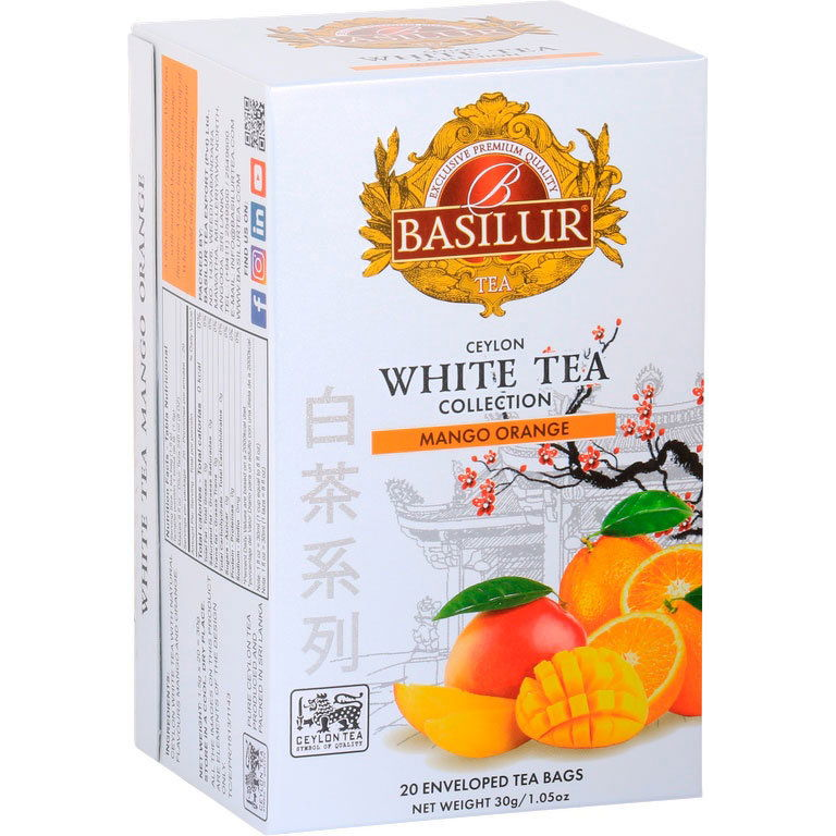 BASILUR White Tea Mango Orange, csomagolt, 20×1,5 g (4792252944923)