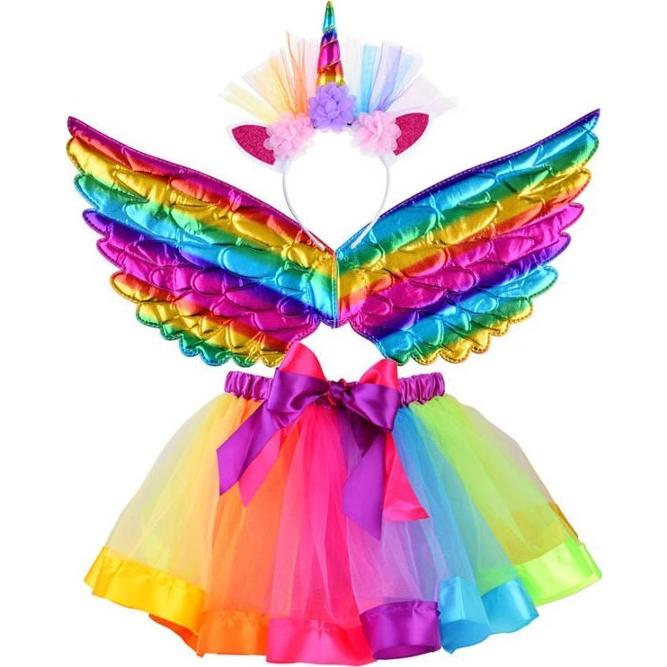 Szivárványos Unikornis Jelmez Szoknyával és Fejpánttal 3-6 éves Korig (ZA4804)