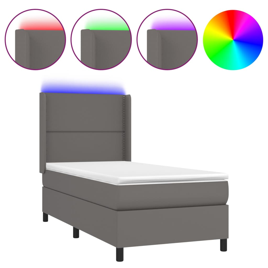 szürke műbőr rugós ágy matraccal és LED-del 90x190 cm (3139299)
