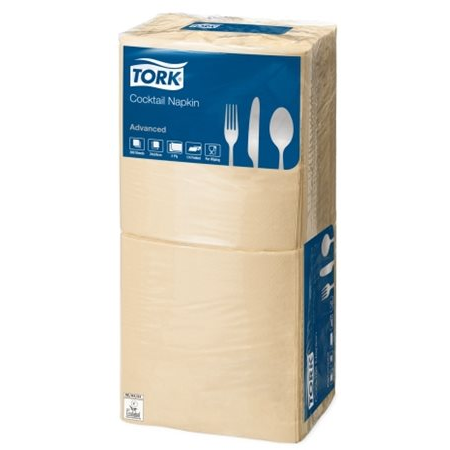 Коктейлна салфетка Tork, 1/4 прегъната, 2 слоя, 24x23,8 см, пясъчен цвят