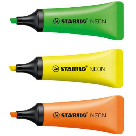 STABILO NEON szövegkiemelő 3 db Vésőhegyű Zöld, Narancssárga, Sárga (72/3-2 COREX)
