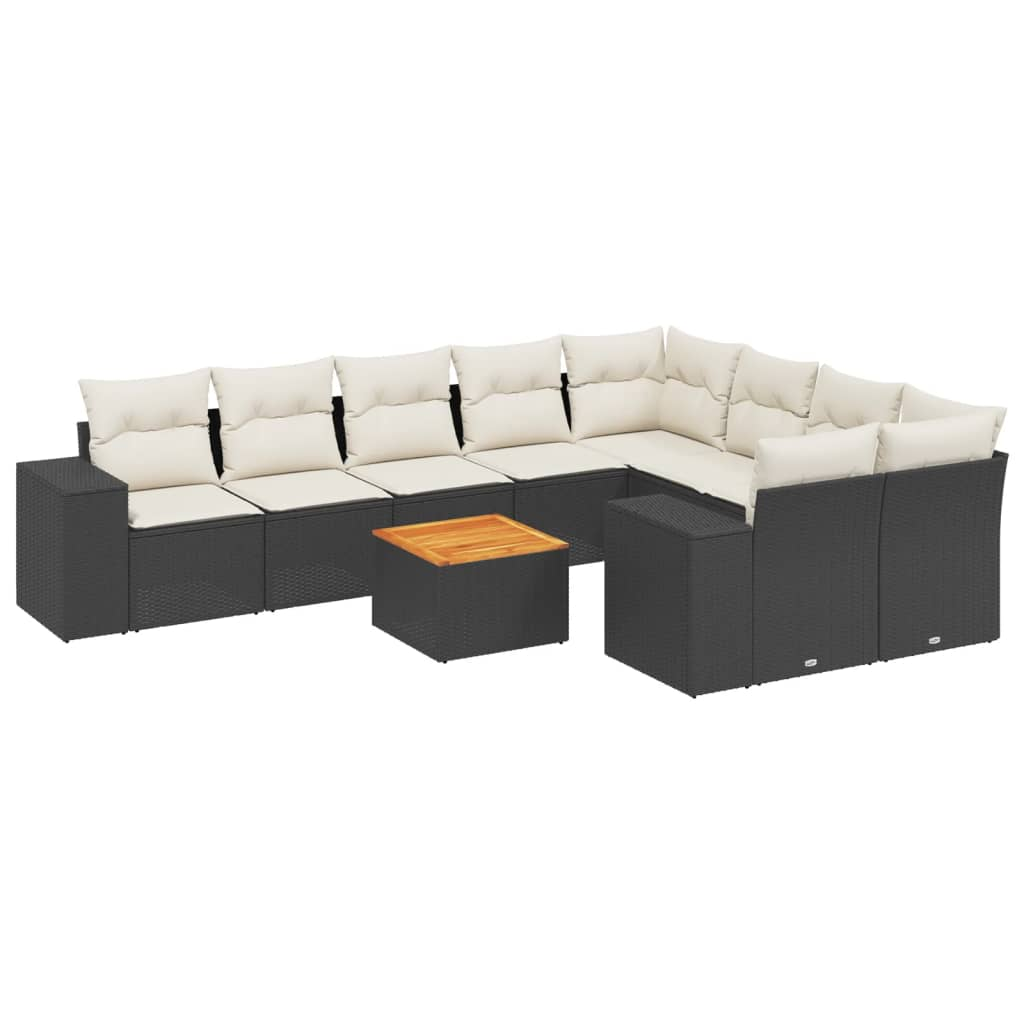 10 részes fekete polyrattan kerti ülőgarnitúra párnákkal (3225601)