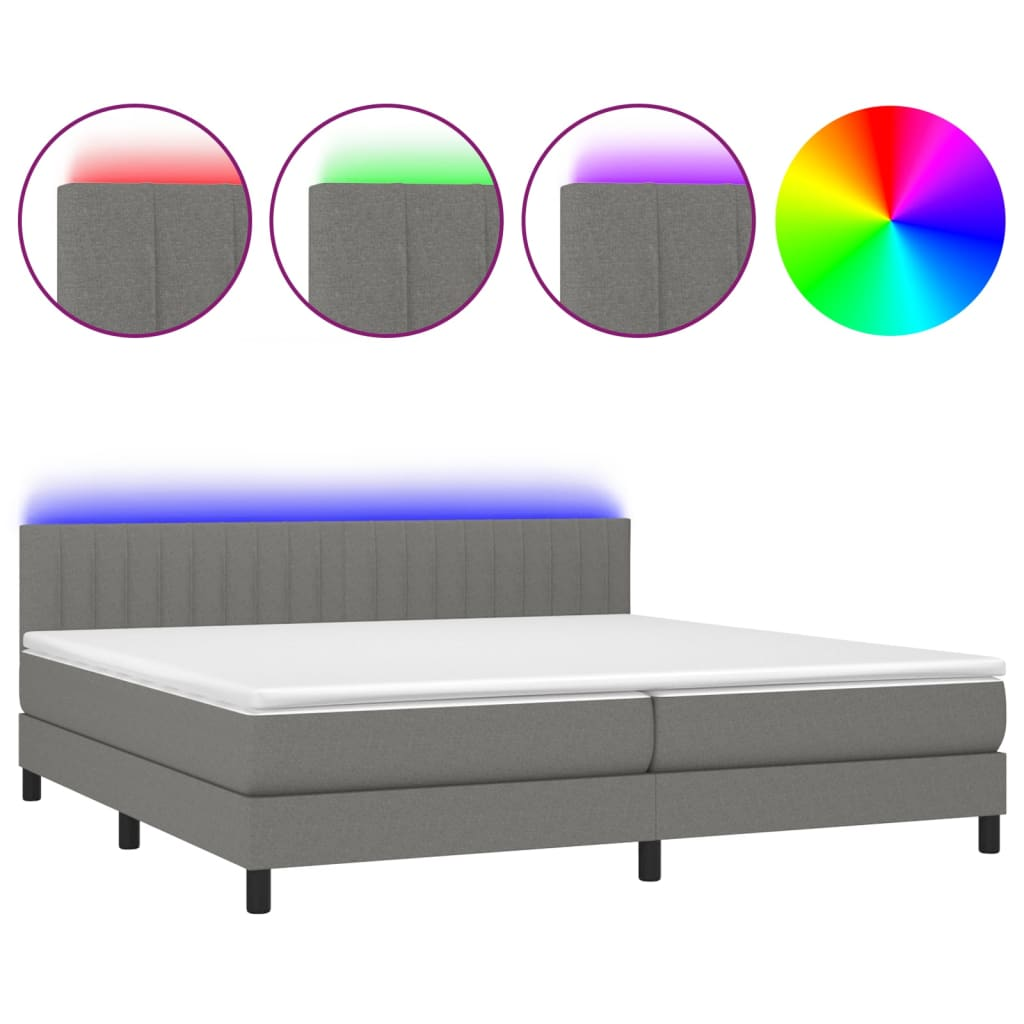 sötétszürke szövet rugós és LED-es ágy matraccal 200x200 cm (3133342)