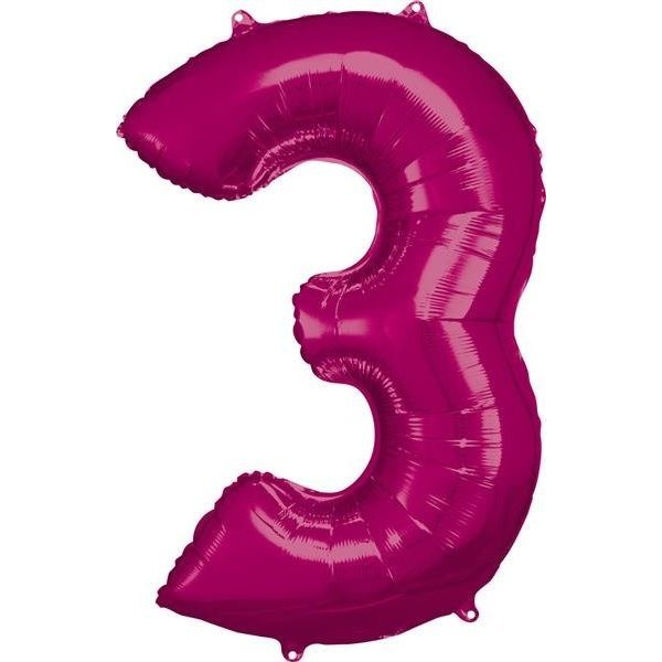 Óriás Szám Fólia Lufi - 3-as, 88x53 cm, Rózsaszín (9907281)