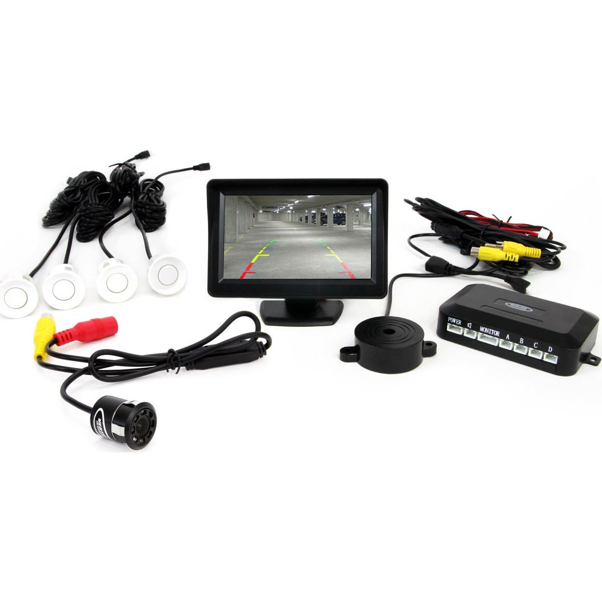 Amio Tolatóradar 4 Darab Fehér 22 mm-es Szenzorral, 4.3" Tft Monitorral + Éjjellátó (AMI-01557)