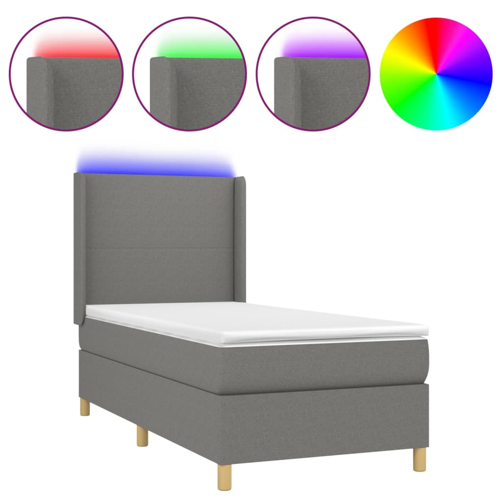 sötétszürke szövet rugós és LED-es ágy matraccal 100x200 cm (3138694)