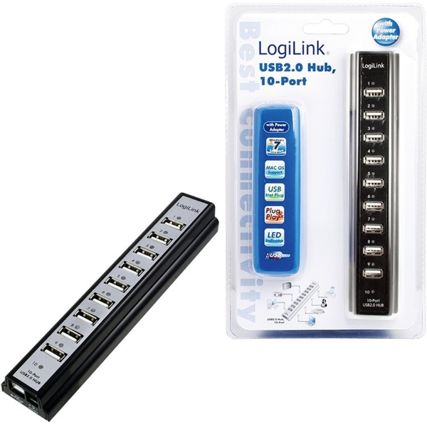 HUB 10Port LogiLink aktiv mit Netzteil Black