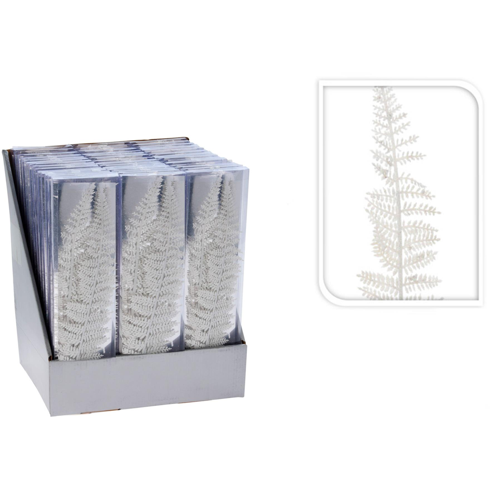 LAALU Díszkészlet, fehér páfrány ág, csillámos, 3,2 × 7,5 cm, 3 db (LAU-6251)