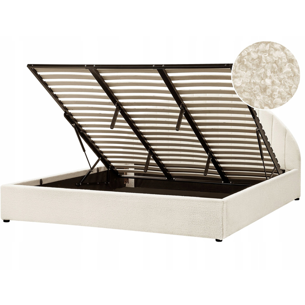 Cama Con Almacenaje Minimalista Moderna De Bouclé Blanco Crema 180 X 200 Cm Chadenet