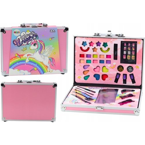 Szépségkészlet Bőröndben - Szemhéjpúderrel, Ecsetekkel, Körömlakkal, Rózsaszín (20346)