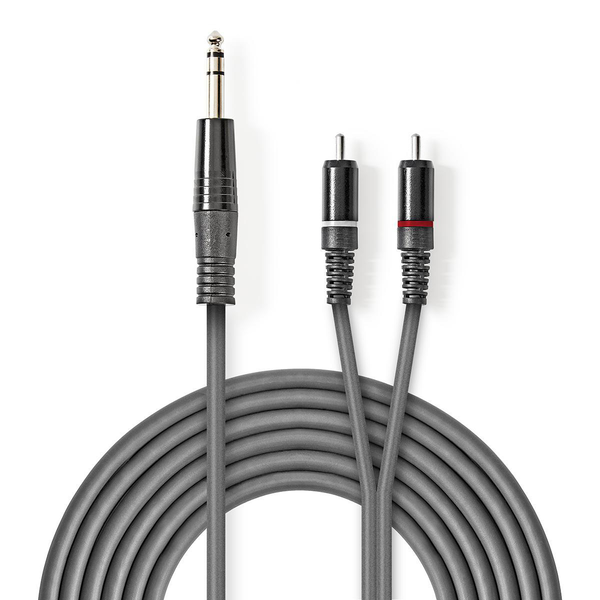 Nedis JACK - RCA Sztereó audiokábel 1.5m (6.35mm jack apa - 2xRCA apa) Szürke