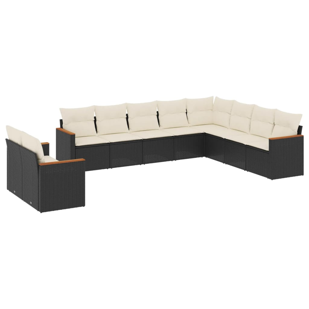 10 részes fekete polyrattan kerti ülőgarnitúra párnákkal (3226112)