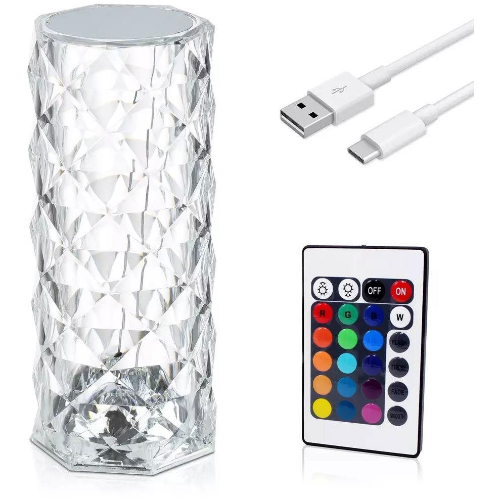 Izoxis 22518 Křišťálová LED stolní lampa, 16 barev, dotykový panel, dálkové ovládání, 400 mAh (00022518)