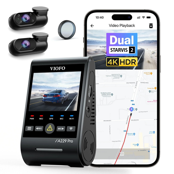 VIOFO A229 Pro 3CH-G GPS 4K Bluetooth Menetrögzítő Kamera - Fekete