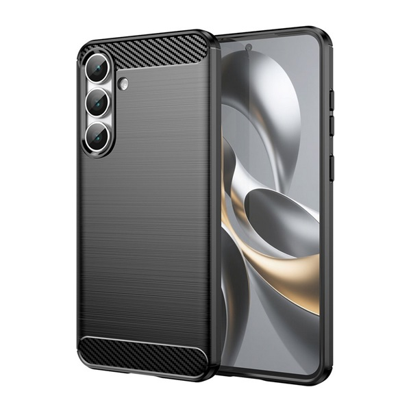 Szilikon telefonvédő (ütésállóság, légpárnás sarok, szálcsiszolt, karbon minta) FEKETE Samsung Galaxy S25 FE (SM-S731) "Gigapack csomagolás" (GP-172582)