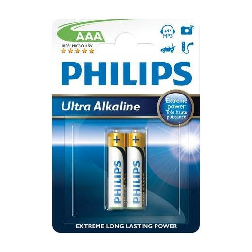 Philips elem AAA LR03/AM4 1.5V ExtremeLife ultra alkaline (2db/cs) (LR03E2B/10) (LR03E2B/10)