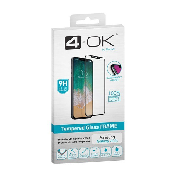 4-OK képernyővédő üveg (3D, íves, karcálló, tokbarát, ujjlenyomat olvasó, 9H) FEKETE [Samsung Galaxy A03s (SM-A037F)]