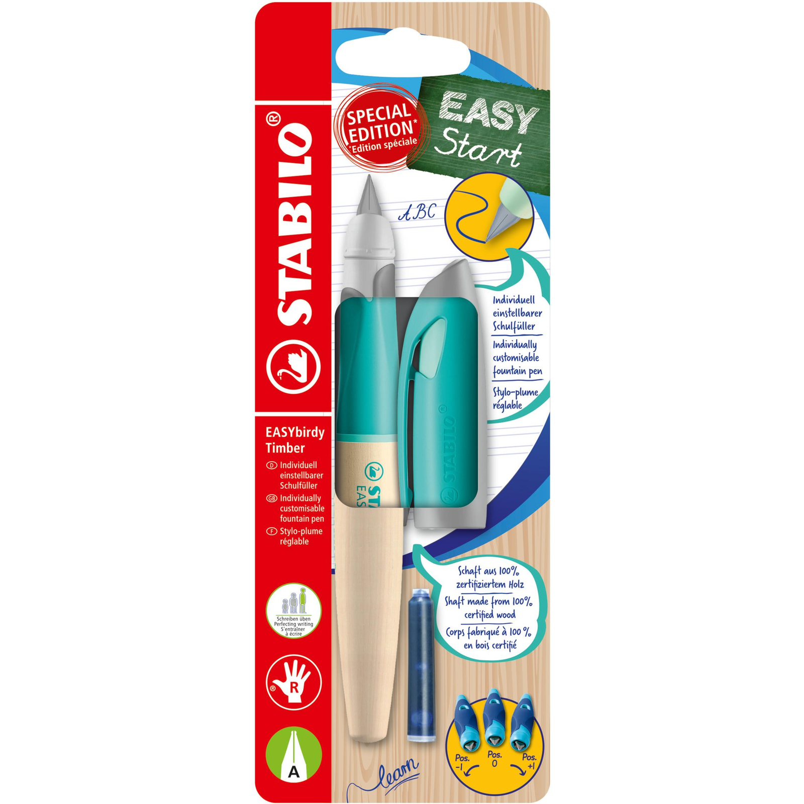 STABILO EASYbirdy Timber jobbkezes felhasználóknak, kezdő hegy, patron a csomagban, zöld (4006381606233)