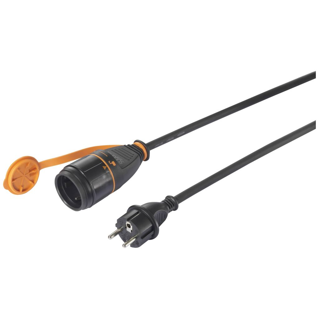Sygonix SY-5597570 Áram Hosszabbítókábel Fekete-Narancs 5 m reteszelhető, időjárásálló (SY-5597570)