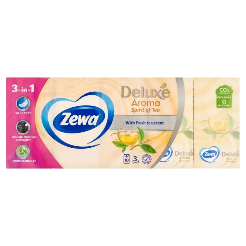 Zewa Deluxe Spririt of Tea 3 rétegű zsebkendő 10x10 db (7322540061475) (7322540061475)