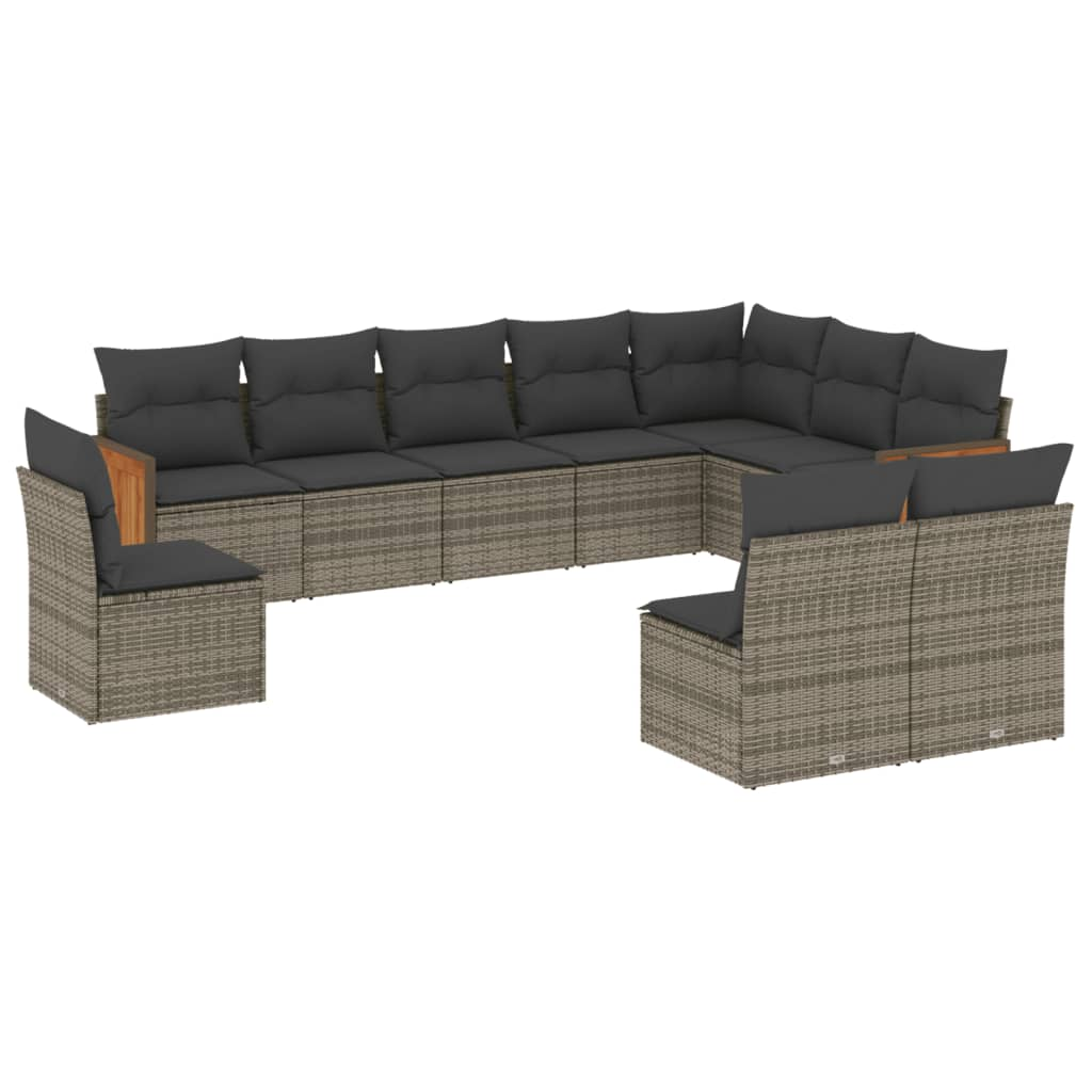 10 részes szürke polyrattan kerti ülőgarnitúra párnákkal (3260156)