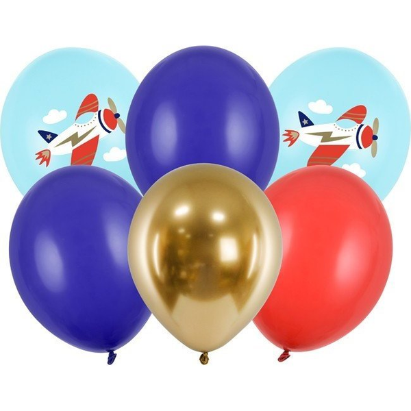  PartyDeco Balony lateksowe kolorowe samolot ozdobne 6szt