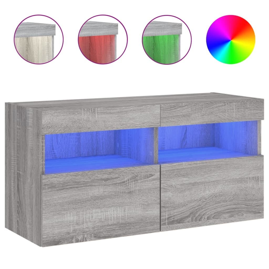 szürke sonoma színű fali TV-szekrény LED-del 80 x 30 x 40 cm (837207)