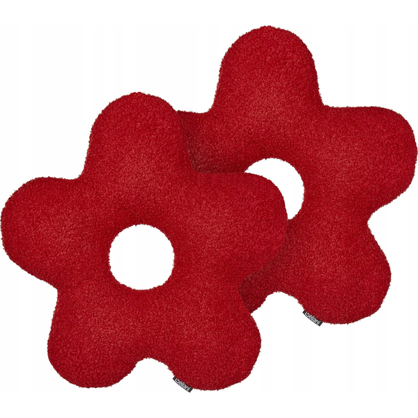 Conjunto De 2 Cojines 40 X 40 Cm Tela Afelpada Almohadas Forma De Flor Decoración Textil Accesorios Rojo Camponula - Rojo