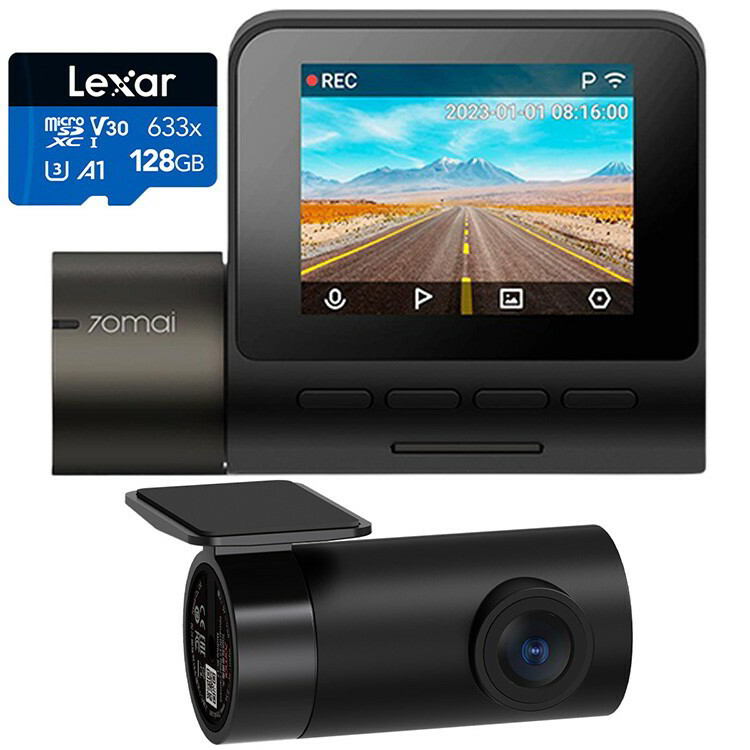 70mai Dash Cam A200 Menetrögzítő kamera + RC11 Hátsó kamera + Lexar 128GB MicroSD kártya (5904463685277)