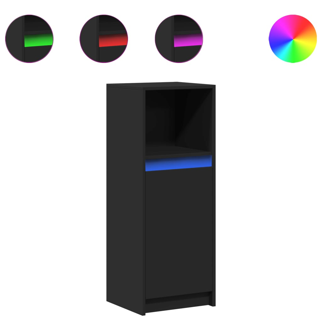 fekete szerelt fa tálalószekrény LED-del 38 x 34 x 100 cm (852167)