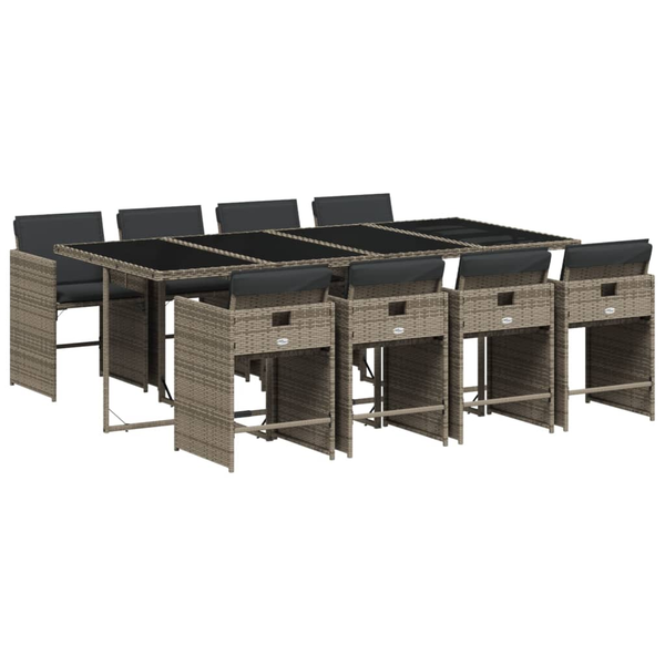 Set mobilier grădină cu perne, 9 piese, gri, poliratan
