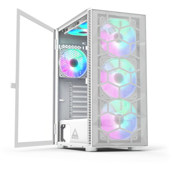 Montech X3 MESH Midi Torony Számítógépház + 3db 140mm LED + 3db 120mm LED ventilátor - Fehér