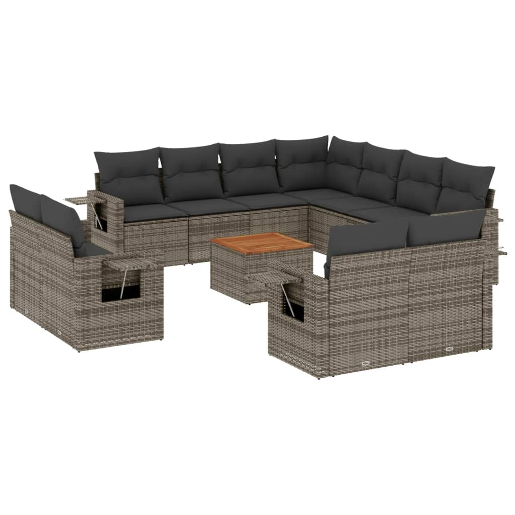 12 részes szürke polyrattan kerti ülőgarnitúra párnákkal (3257159)