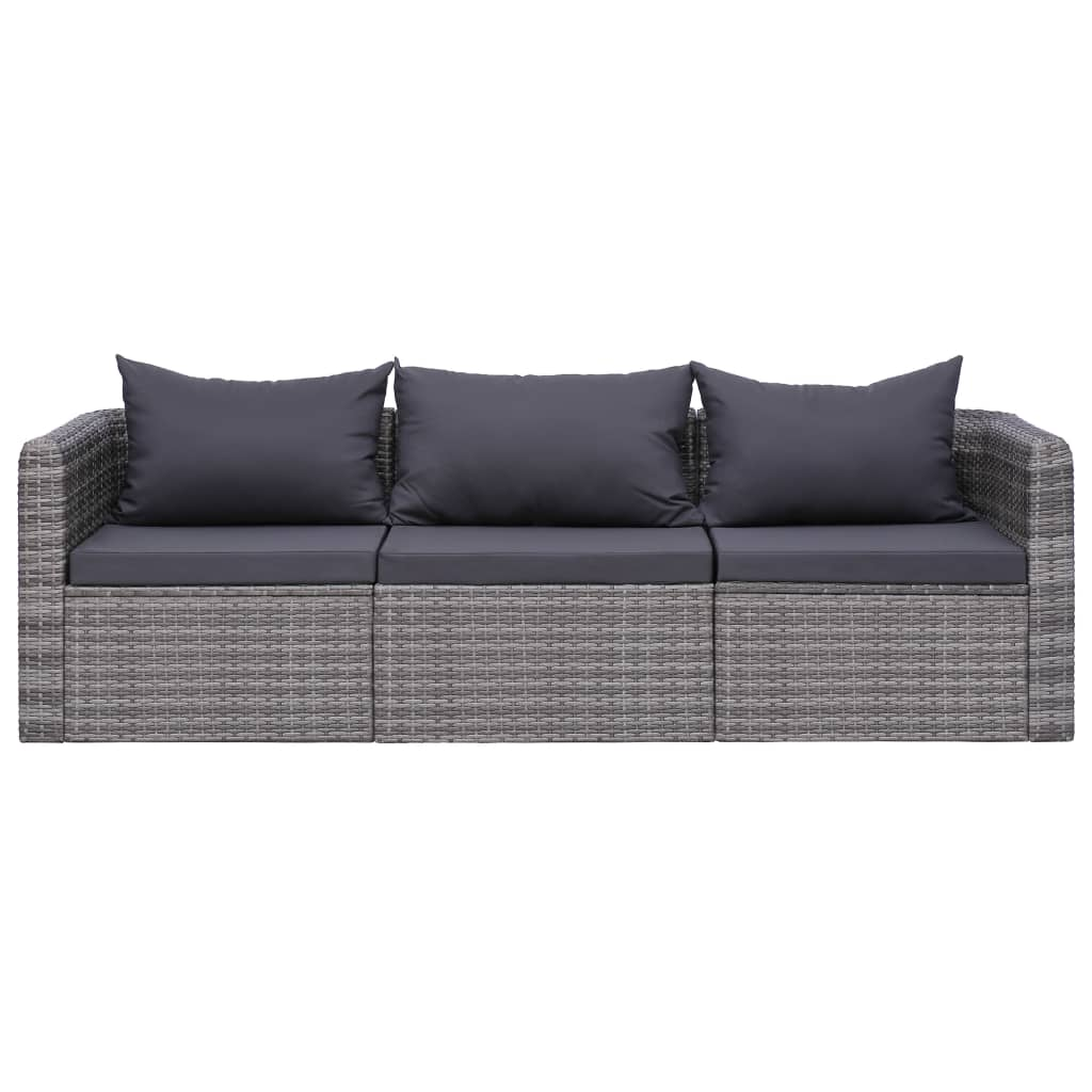 3-részes szürke polyrattan kerti ülőgarnitúra párnákkal (44163)