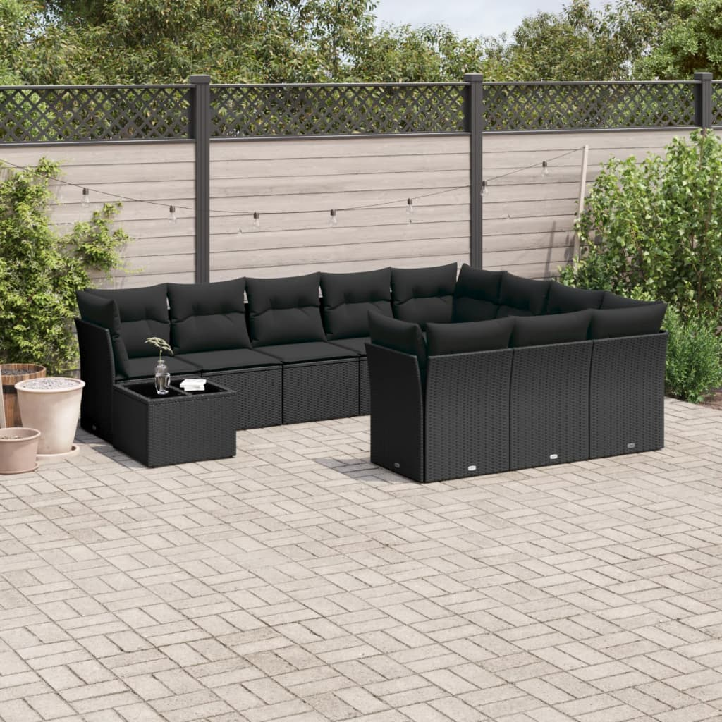 11 részes fekete polyrattan kerti ülőgarnitúra párnákkal (3250094)