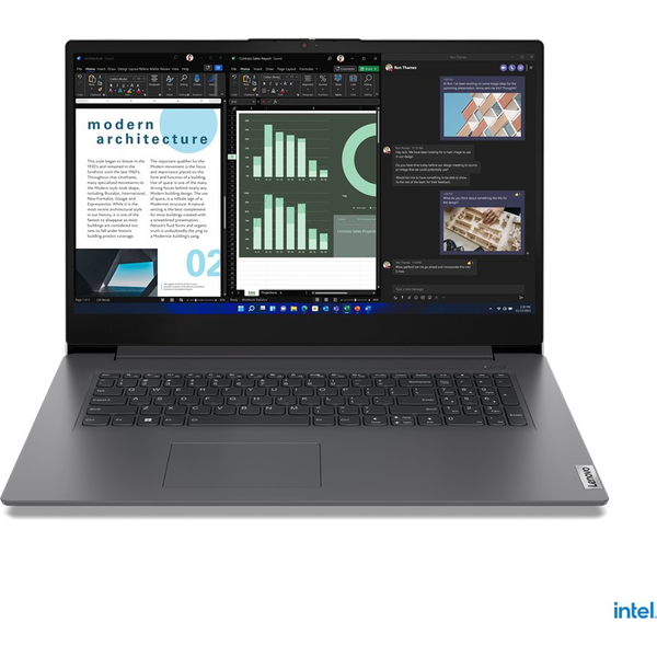 Lenovo V17 Intel® U U300 Computer portatile 43,9 cm (17.3") Full HD 8 GB DDR4-SDRAM 512 GB SSD Wi-Fi 6 (802.11ax) Windows 11 Home Tedesco Grigio