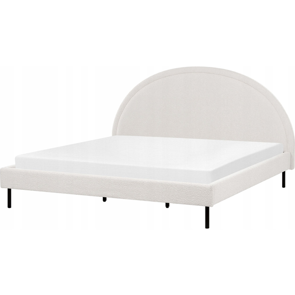 Cama Minimalista Bouclé Tapicería Poliéster Somier Cabecero Semicircular 180 X 200 Cm Blanco Margut - Blanco