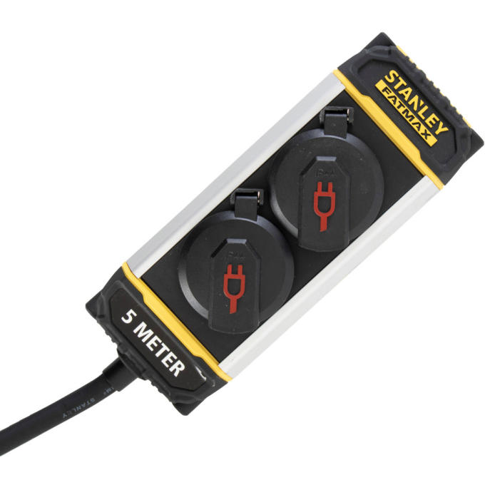 Stanley 2-es elosztó, övcsipesszel, IP44, 5m kábel, H07RNF 3G1,5 (SXECCK0EAJE) (SXECCK0EAJE)
