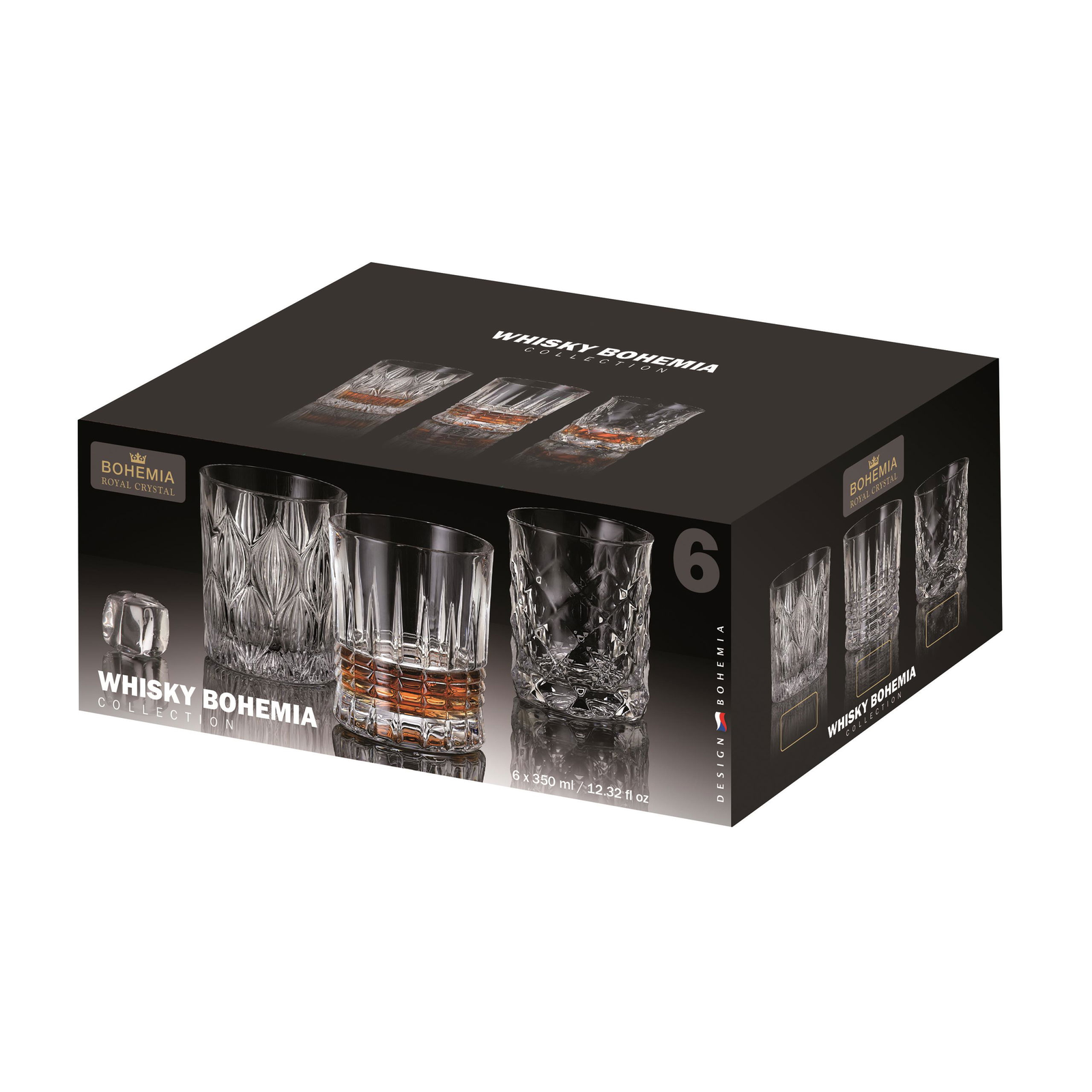 BOHEMIA ROYAL CRYSTAL pohár 6 db 350 ml Bohemia whisky, különböző dekorok keveréke (8595135534244)
