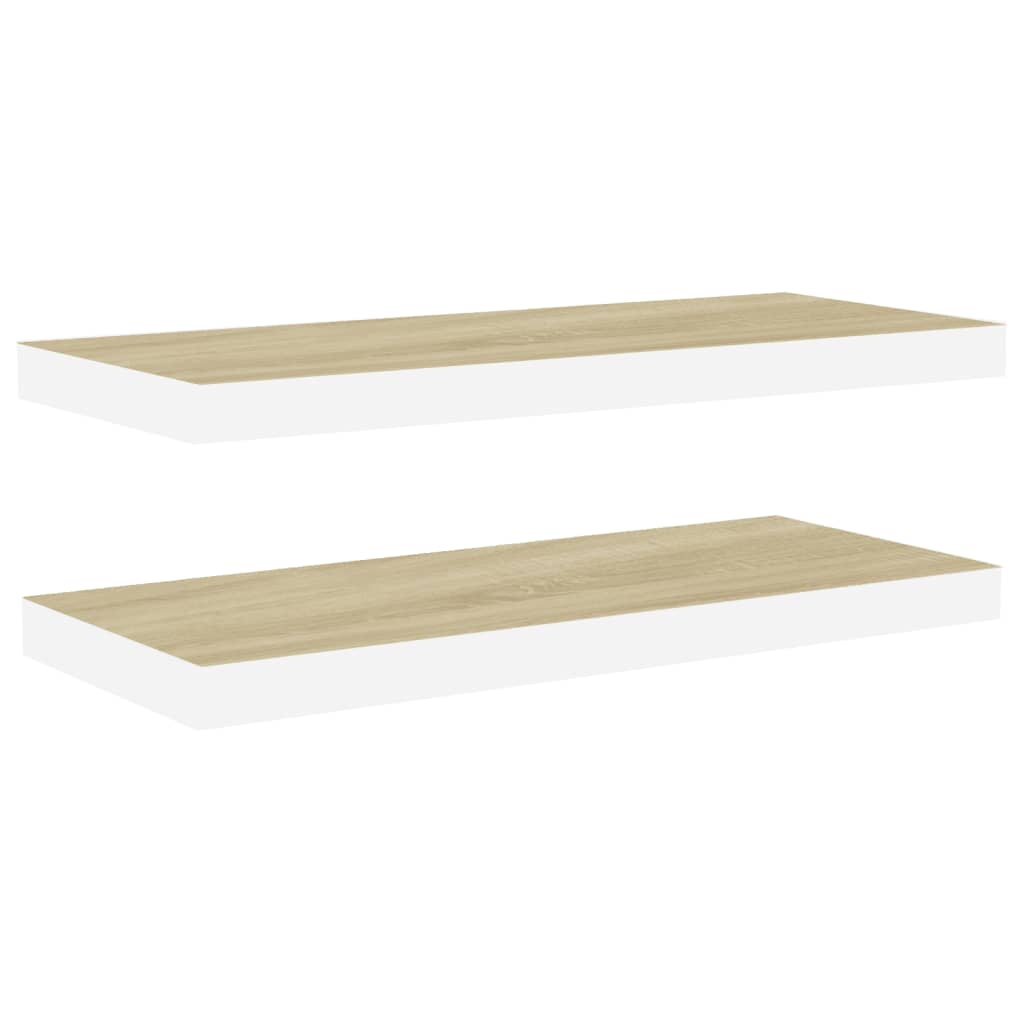 2 db fehér és tölgyszínű MDF fali polc 60 x 23,5 x 3,8 cm (326577)