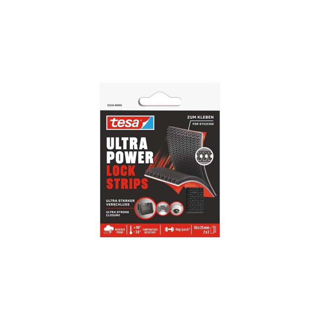 Tesa Ultra Power Lock Kétoldalas Tépőzáras rögzítőszalag 25 x 50 mm - Fekete (2 db/csomag) (55234-00000-00)