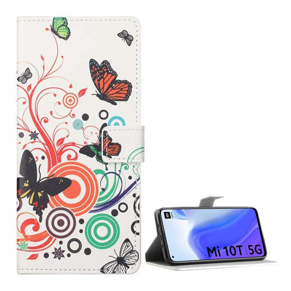 Tok álló, bőr hatású (FLIP, oldalra nyíló, asztali tartó funkció, pillangó, kör minta) FEHÉR [Xiaomi Mi 10T Pro 5G] (5996591020365)