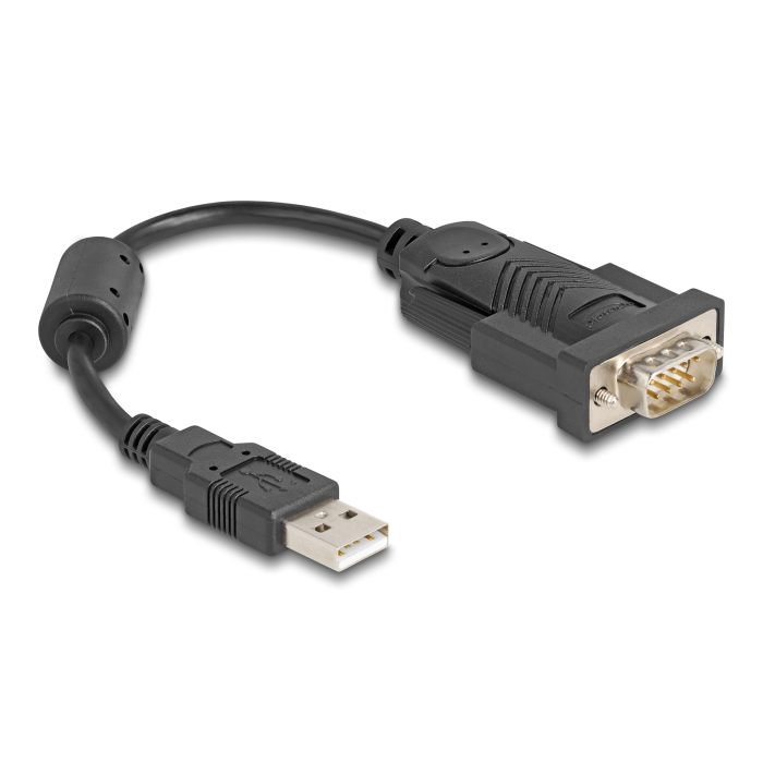 Delock Adapter USB 2.0 A-típusú - 1 x soros RS-232 D-Sub 9 tűs apa ferrit maggal 0,25 m (64276) (64276)