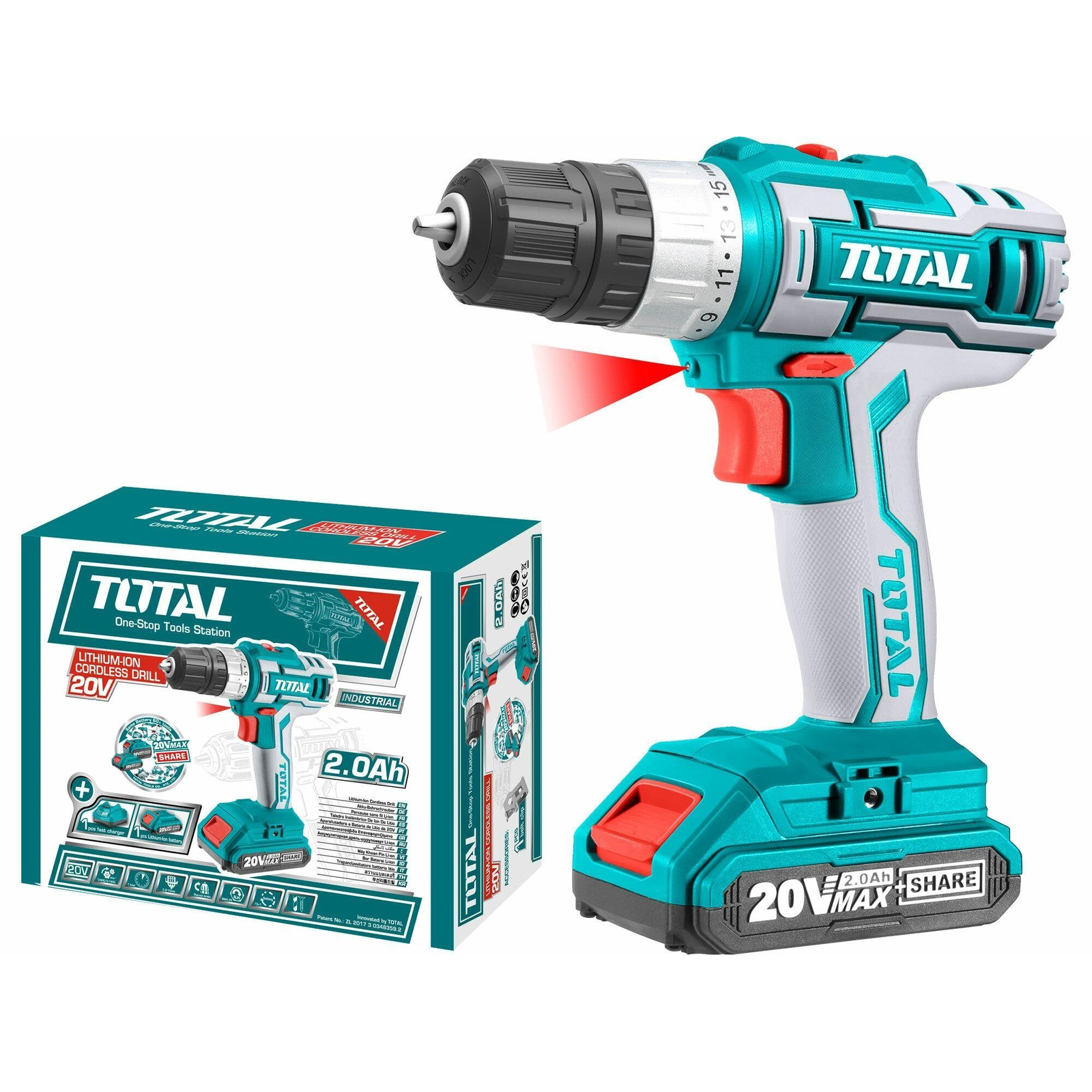 TOTAL-TOOLS Akkus fúró-csavarozó, 1×2 Ah, 20 V Li-ion, töltő (TDLI20024)