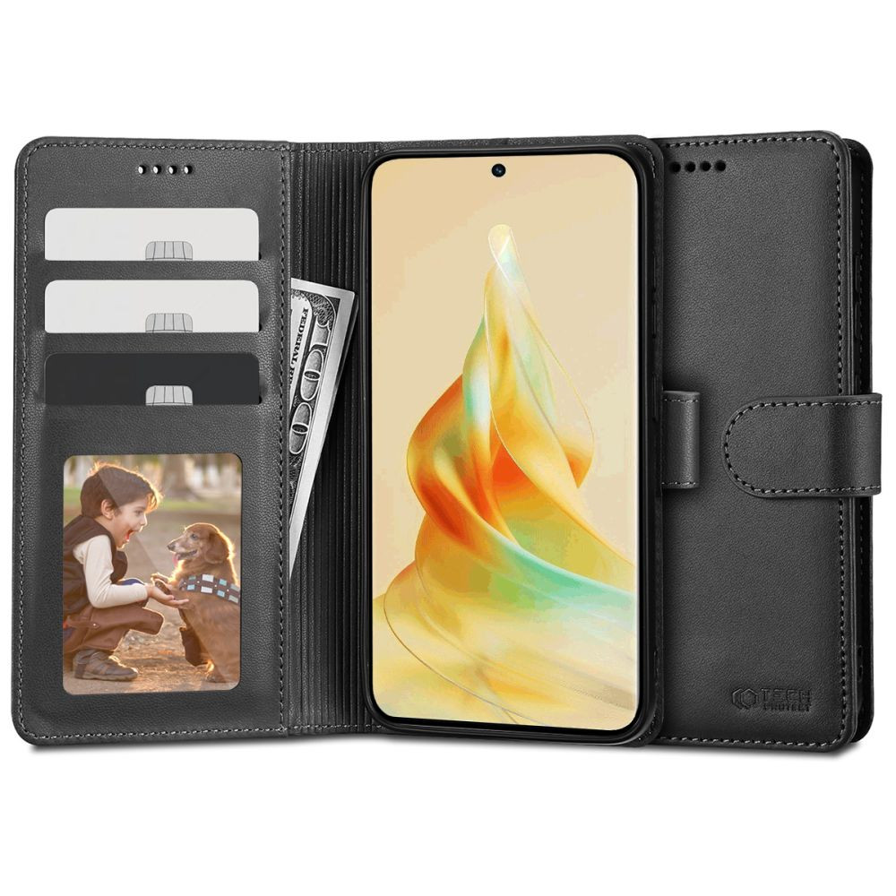 Oppo Reno8 T 4G, Oldalra nyíló tok, stand, mágnes csattal, TP Wallett, fekete (136816)